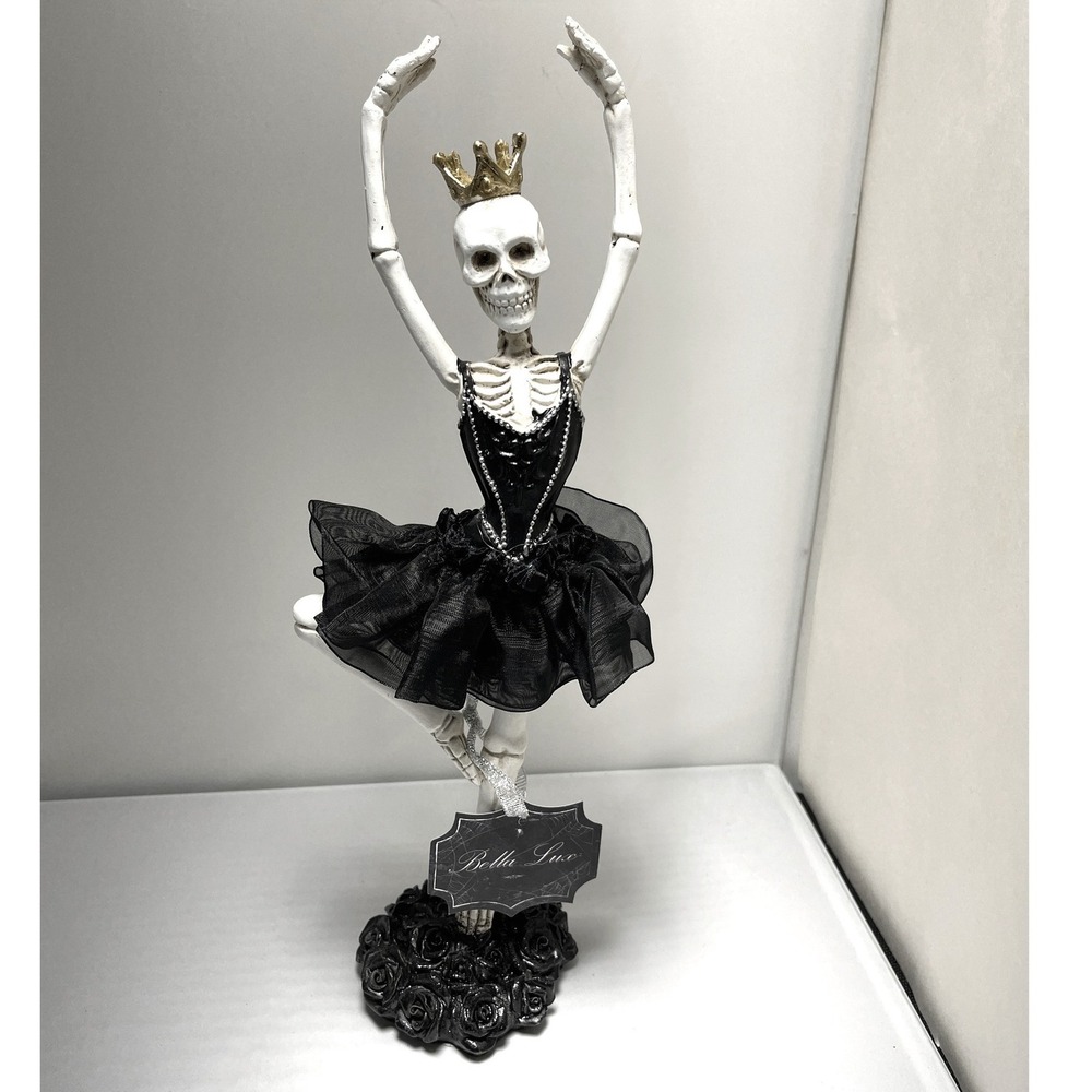 Bella Lux Skeleton Ballerina Figurine Black Gold Resin Gothic Halloween Decor